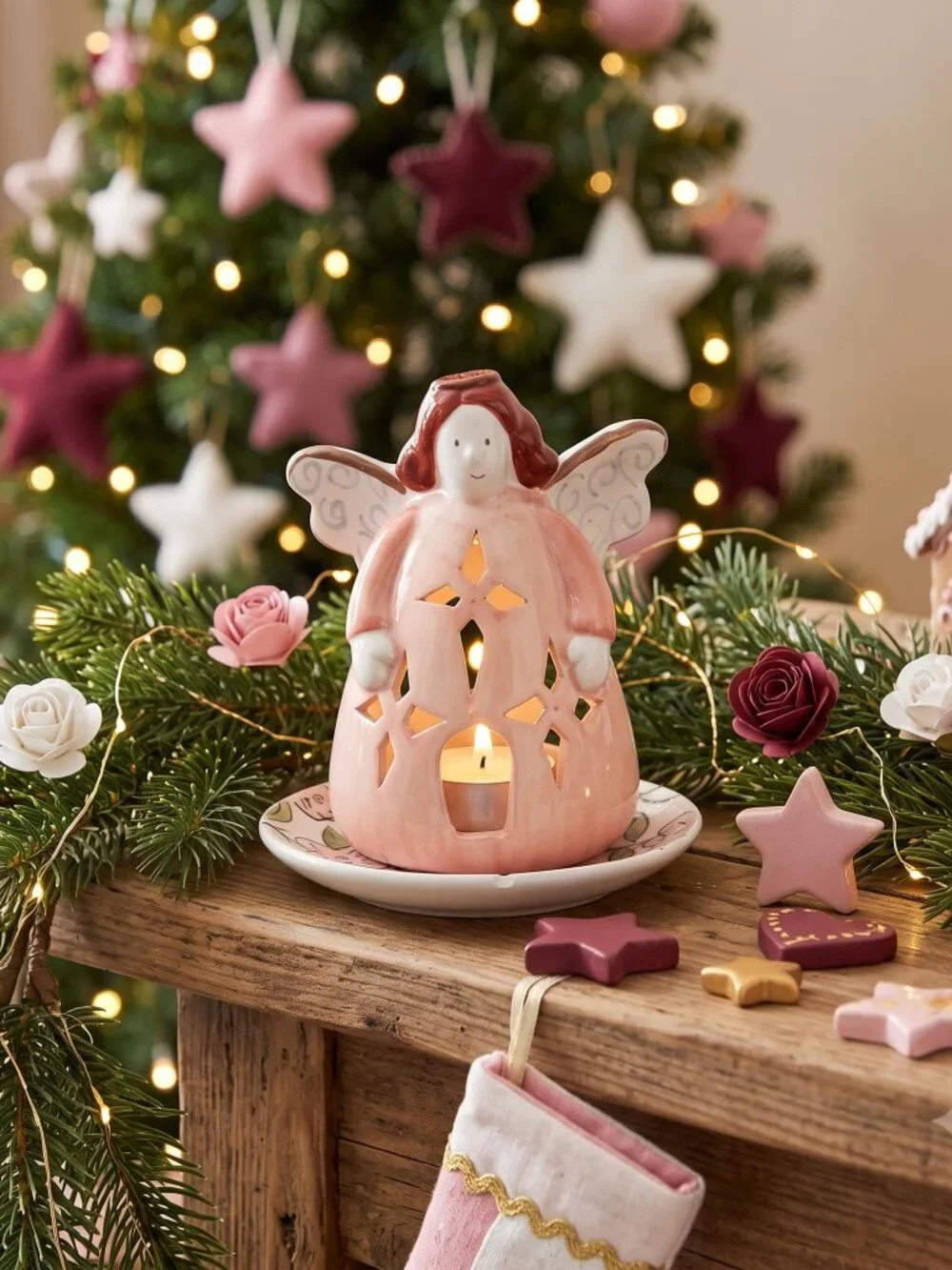 🕯️👼🏻Retro Angel Tea Light Holder 🎄Farmhouse Decor Boho Candle Love Coral
